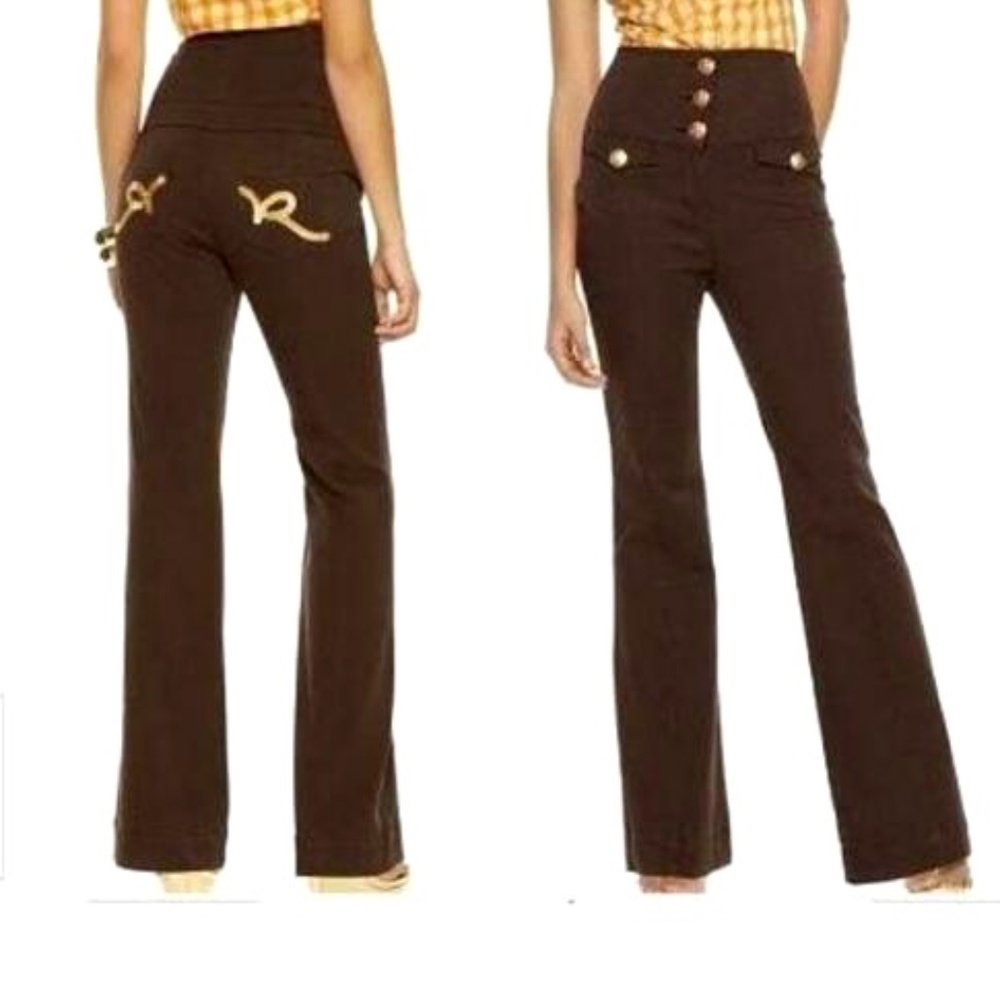 NEW Y2K Rocawear HIGH WAIST Western button up Corset Brown wide leg Denim Jean 7
